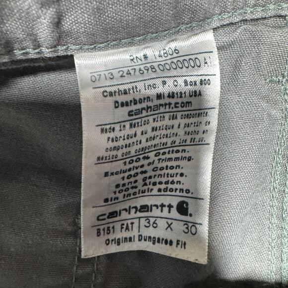 Carhartt Canvas Carpenter Pants Mens 36x30 Dungaree Gray Workwear B151 FAT - Picture 3 of 7